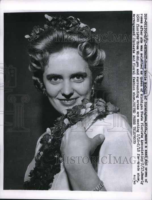 1958 Press Photo Rose Marie McColl Queen of Michigan State Florists Association - Historic Images