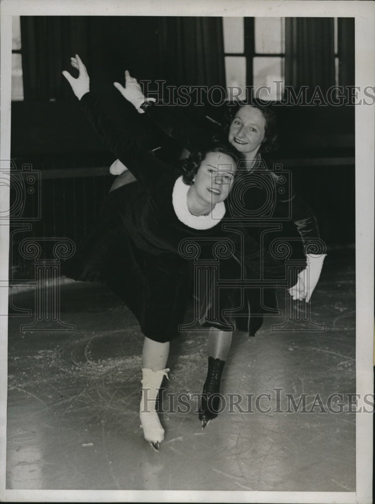 1934 Valeria Jones and Helen McDermott of Skating Club NYC Practice - Historic Images