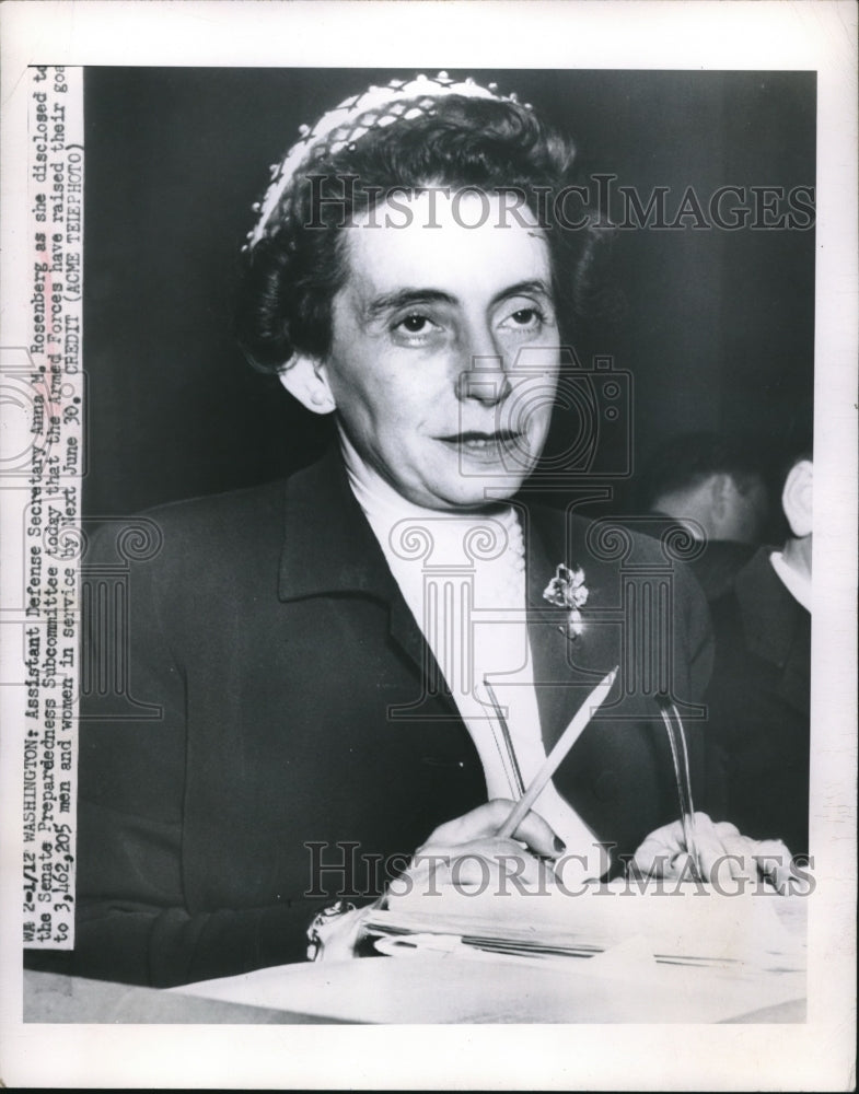 1951 Press Photo Mrs anna Rosenberg, Asst Sec of Defense in Wash. D.C.-Historic Images