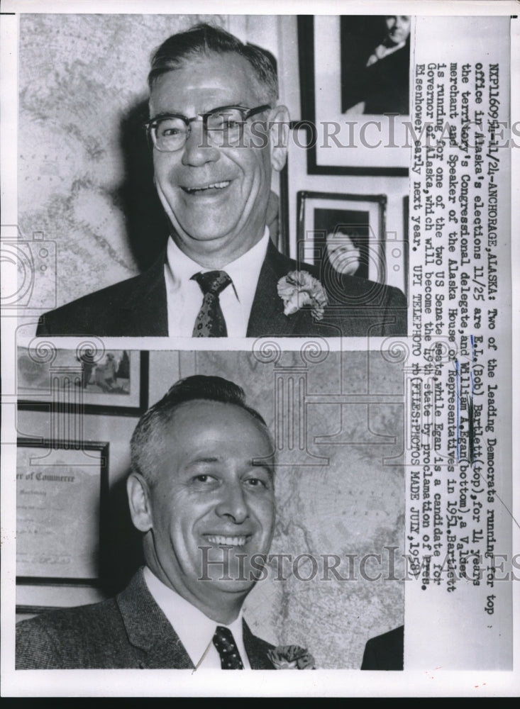 1958 Anchorage, Alaska EL Bartlett, Wm Egan run for Rep. - Historic Images