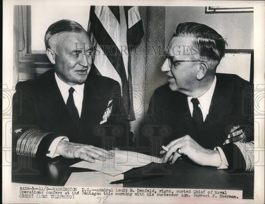 1949 Wash.D.C. Adm Louis B Denfeld & Adm Forrest P Sherman - Historic Images