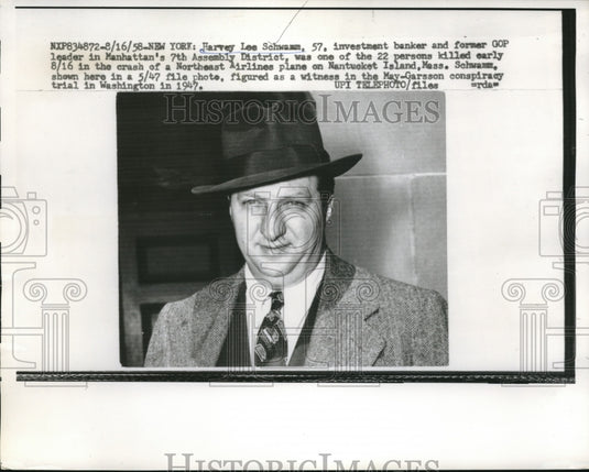 1958 NYC, Harvey Lee Schwam, banker & GOP leader killed in crash - Historic Images