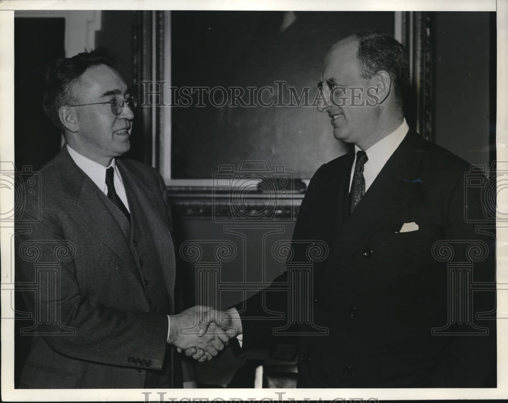 1934 Herbert Haston Congratulates Henry Morgenthau - Historic Images