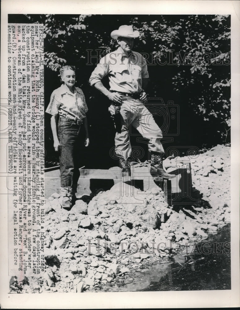 1959 Ruth Denny Stands In Front Of Construction Equipment - Historic Images