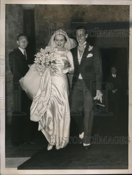 1935 Press Photo Joan Diehl Marries John Henry Heintz At St Bartholomew Church - Historic Images
