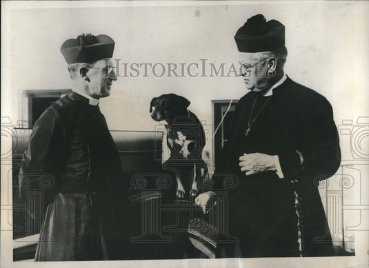 1933 Rev W M Partridge of Episcopal Church with Dog and Rev Dodd - Historic Images