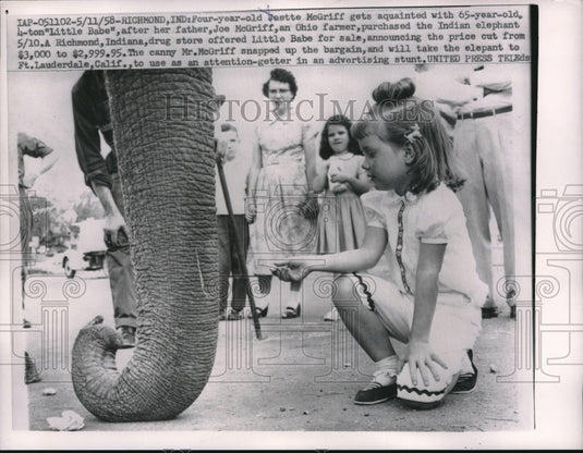 1958 Four Year Old Josette McGriff Meets Little Babe - Historic Images
