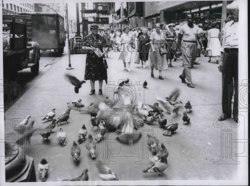 1955 Chicago, Madison &amp; State Streets, a host of pigeons  - Historic Images