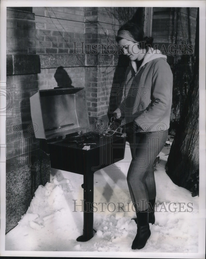 1965 Woman Cooks On New Gas Fired Grill - Historic Images