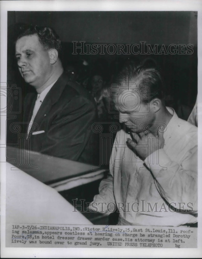 1926 Press Photo Murder Supect Victor Lively at Indianapolis Hearing - nec06357 - Historic Images