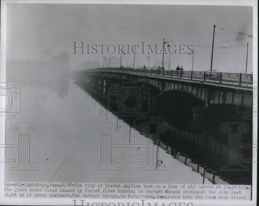 1950 Boston Skyline Harvard brdige Smoke cloud  - Historic Images