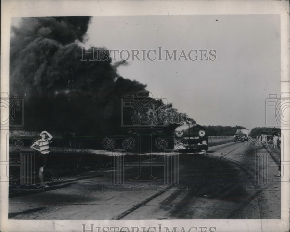 1948 Indiana gas truck burst into flames when hit by another truck - Historic Images