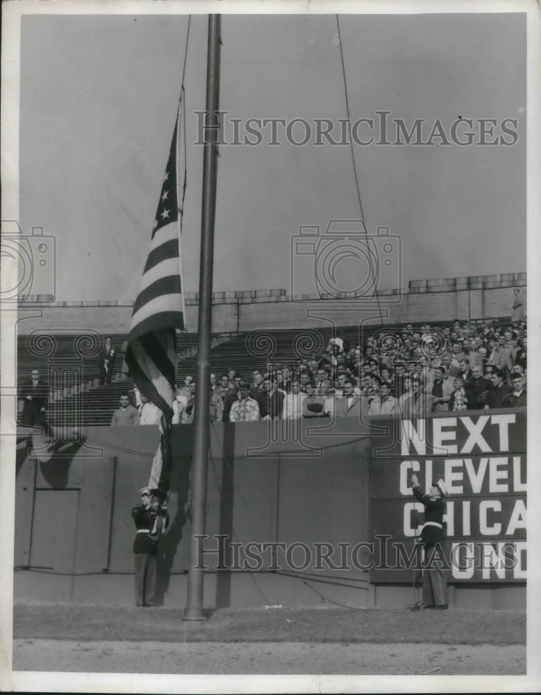 1952 Navy Dat celebrations at Cleveland, Ohioflag raising - Historic Images