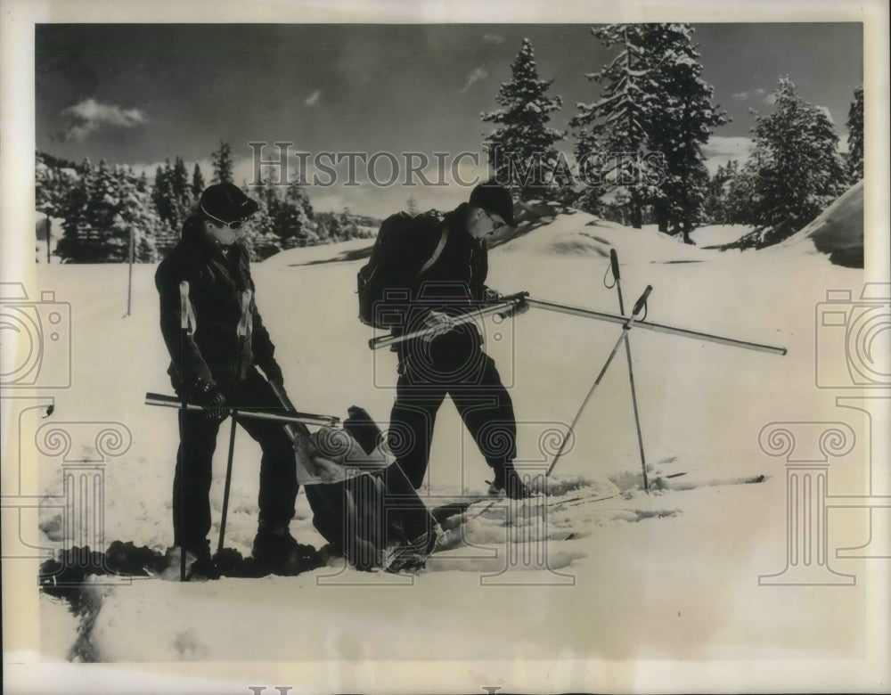 1939 Snow surveyors check depth of snow - Historic Images