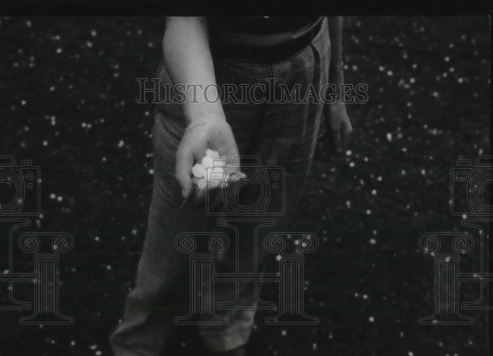 1938 Press Photo Boy Holds Hailstones From Freak Storm In Lake Placid NY - Historic Images