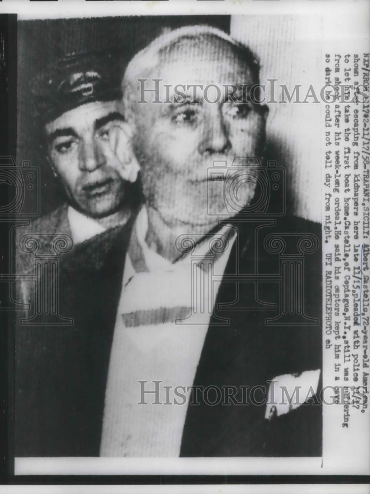 1958 Press Photo Trapani,Sicily, Albert Castello after escaping kidnappers - Historic Images