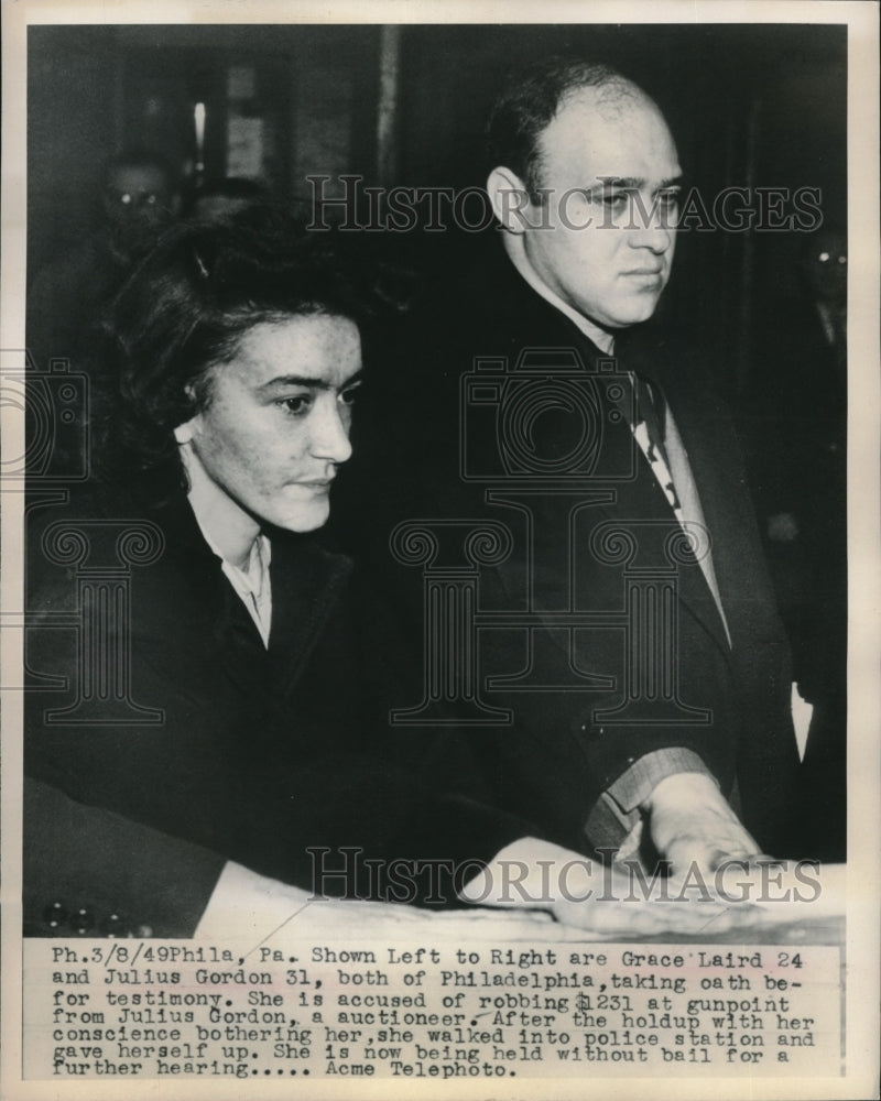 1949 Press Photo Phila.PA Grace Laird, Julius Gordon, robbery trial - nec07256 - Historic Images