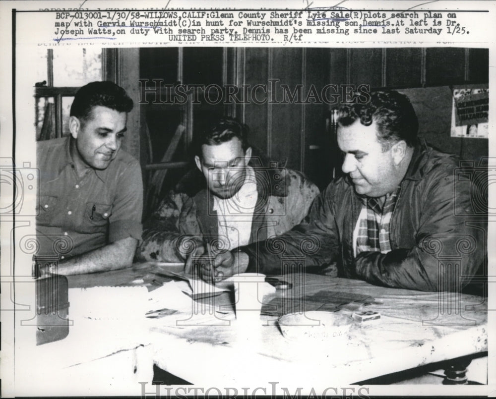 1958 Press Photo Sheriff Lyle Sale,Gervia Wurschmidt &amp; Dr. Joseph Watts - Historic Images