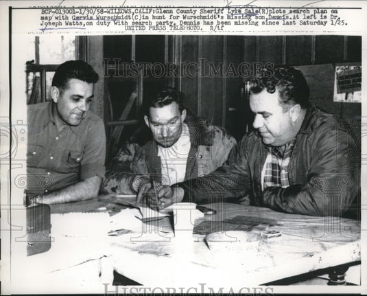 1958 Press Photo Sheriff Lyle Sale,Gervia Wurschmidt & Dr. Joseph Watts - Historic Images