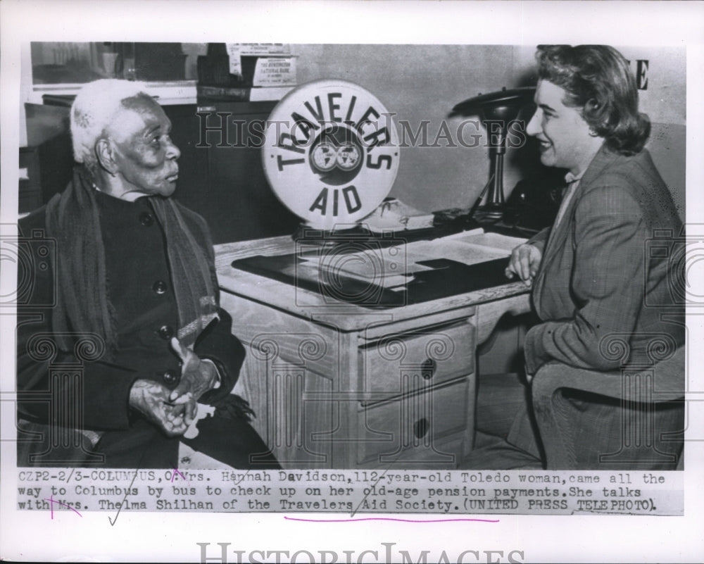 1945 Mrs Hannah Dividson Age 112 Came to Columbus Pension Payments - Historic Images