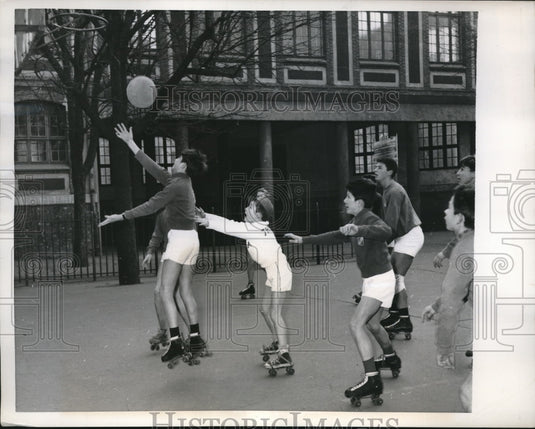 1957 France Schoolboys Play Basketball on Roller Skates  - Historic Images