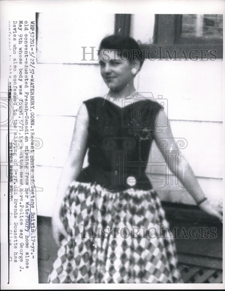 1957 Press Photo Waterbury, Conn Gertrude Boivin, before murder - nec07722 - Historic Images