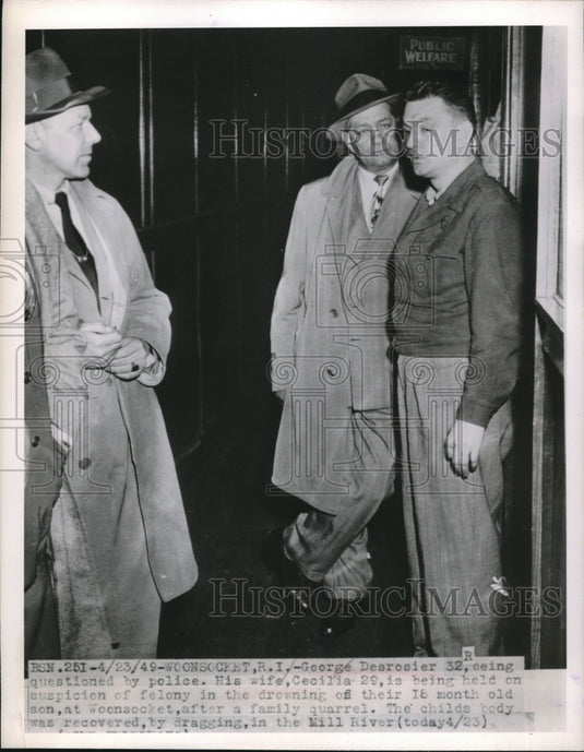 1949 Press Photo Woonsocret,R.I. Geo Dearcsier question by police - nec07801 - Historic Images