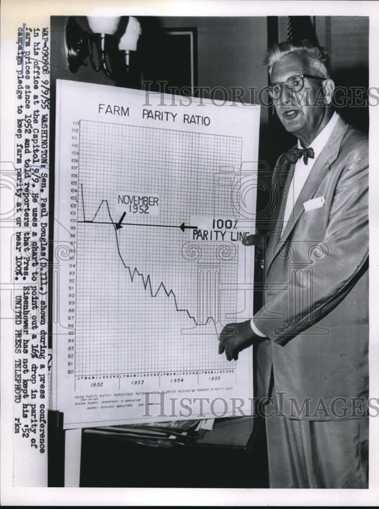 1955 Press Photo D.C. Senator paul Douglas of Ill at his office-Historic Images