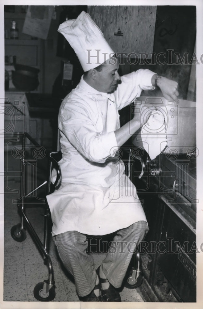 1960 Chef Jean Bit Prepares Food in a Wheelchair in Dallas - Historic Images