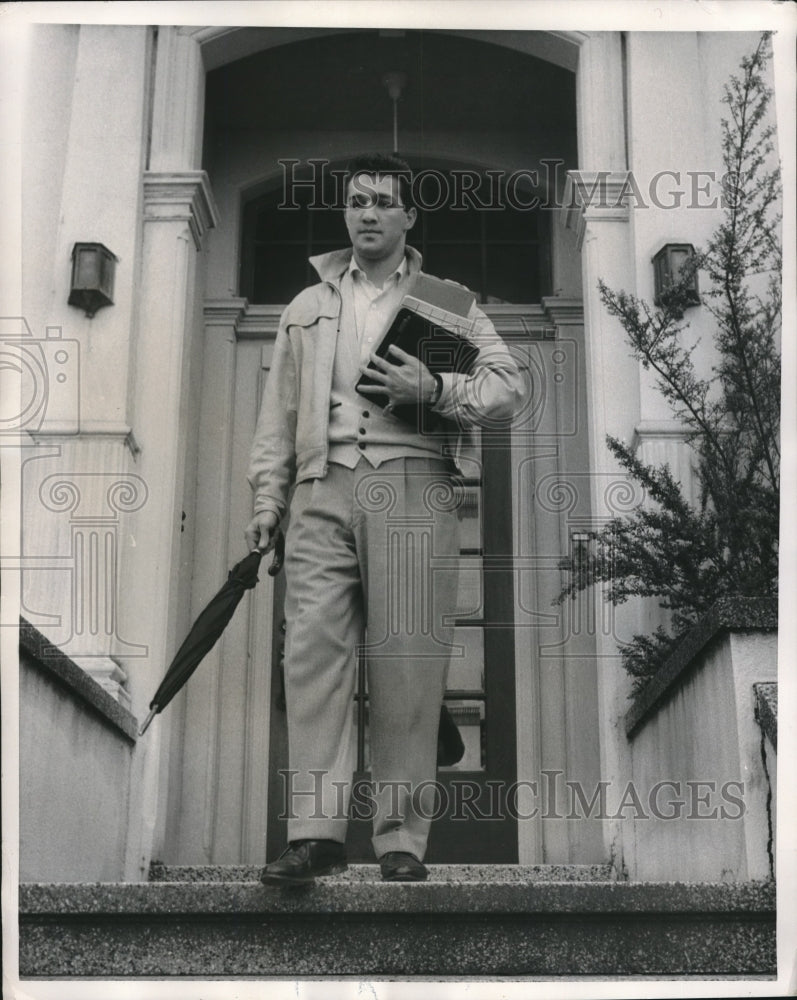 1956 Press Photo Boxer Joey Ciamba Leaving School - Historic Images