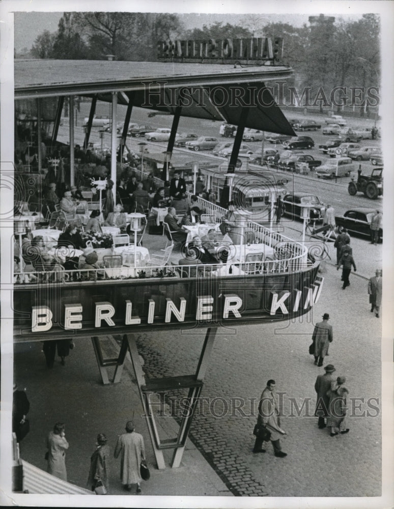 1957 West Berlin, hanging patio restaurant at RR station  - Historic Images