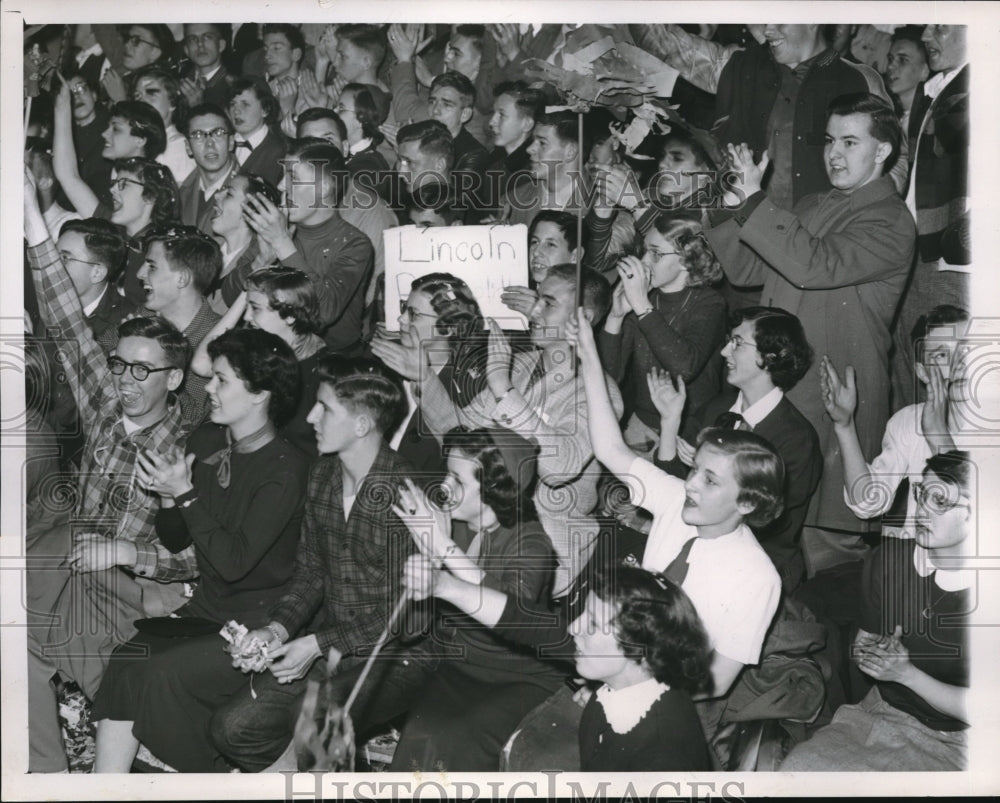 1951 Champaign, Ill basketball fans at State HS tournament - Historic Images