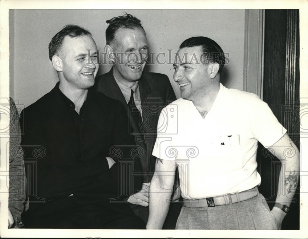 1937 Press Photo Harry Lundeburg, J.E. Johnson, Joe St. Angelo, Union at Hearing - Historic Images