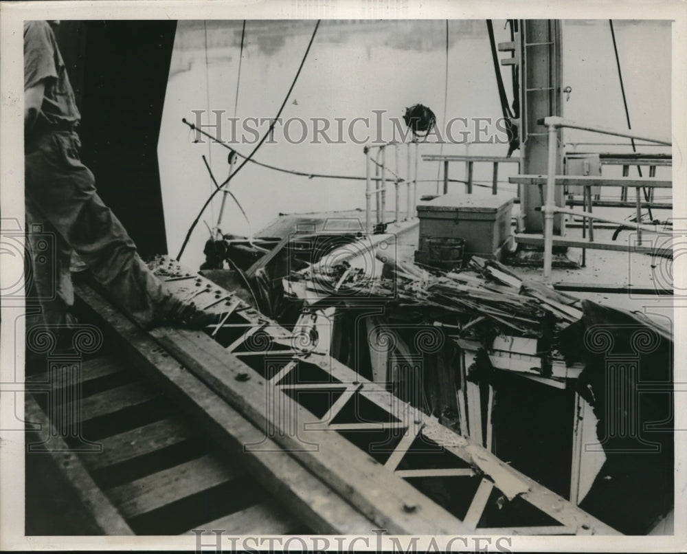 1939 U. S. Lightship Ilex after Crashing Into Bath, ME Toll Bridge - Historic Images