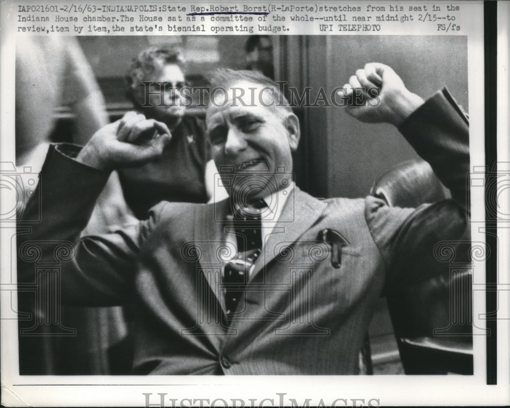 1963 Press Photo Late night for Indiana State Rep. Robert Borst to review budget-Historic Images