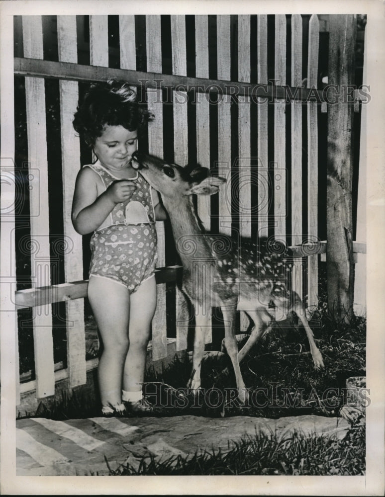 1939 Connie Jean Burns with Two Month Old Fawn in Homer, NY - Historic Images