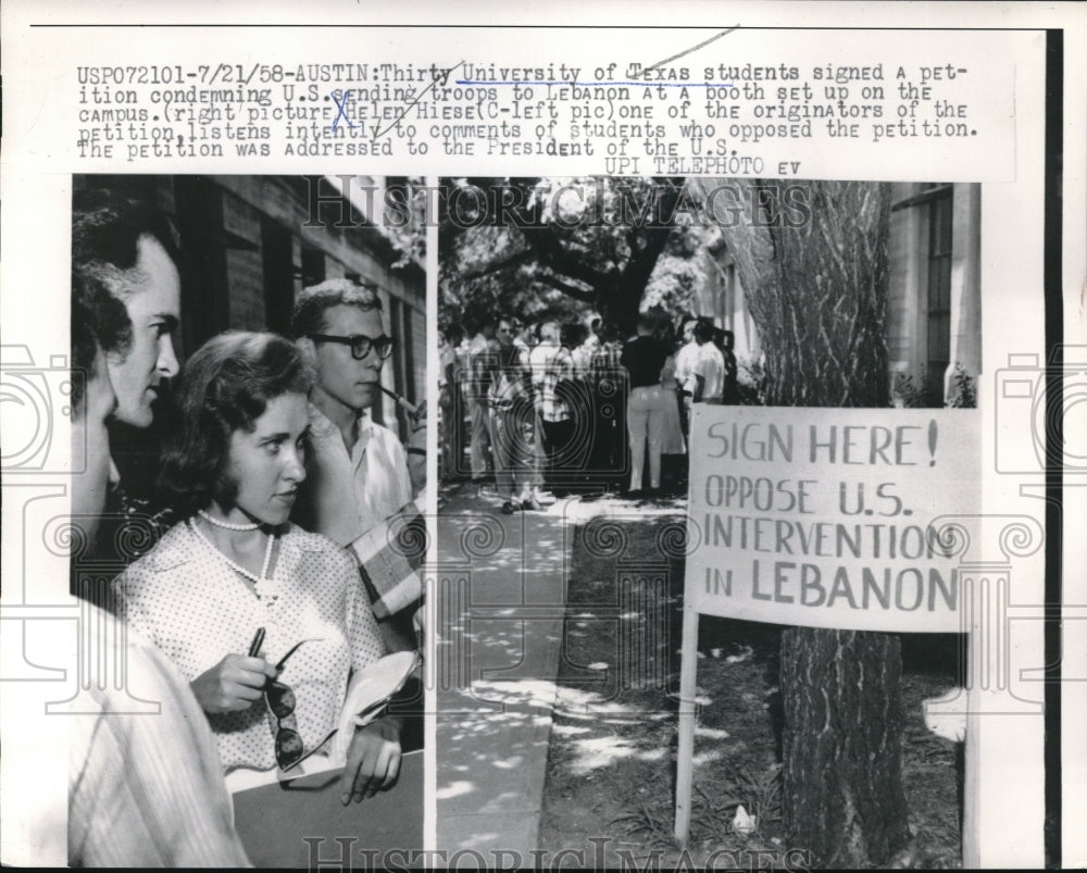 1958 Press Photo Helen Hiese One Of The Originators Of The Petition Listens-Historic Images