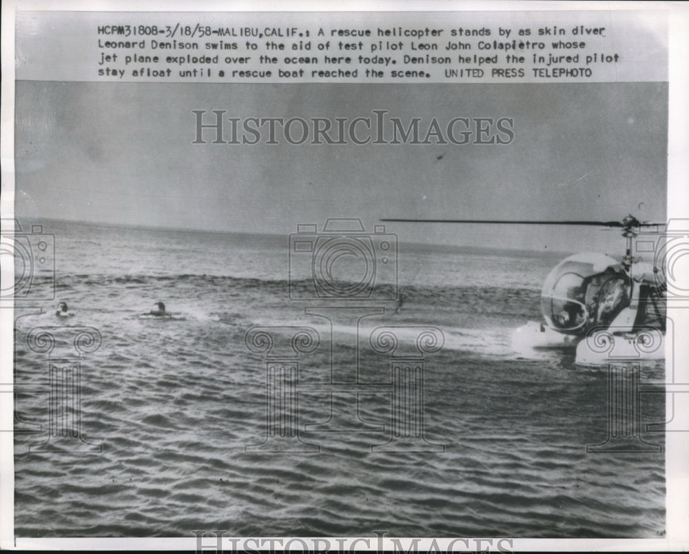 1958 Rescue helicopter Skin Diver Leonard Denison  - Historic Images