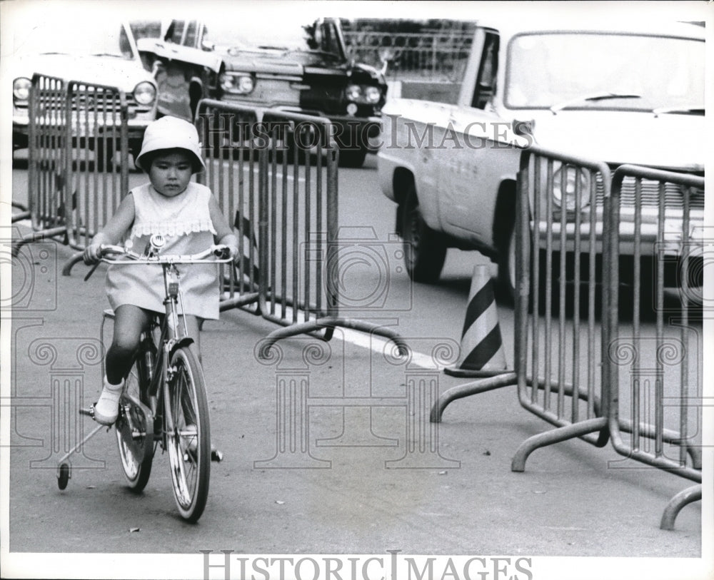 1968 Japanese Youngster Rides Bike in Tokyo&#39;s Meiji Shrine Gardens - Historic Images