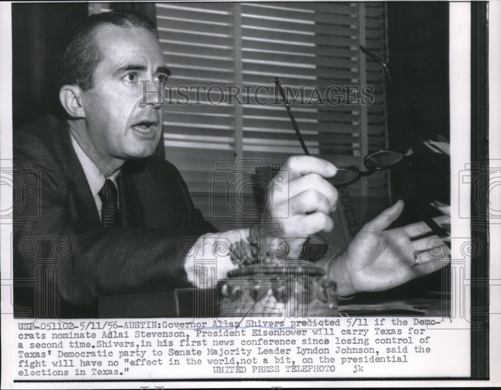 1956 Press Photo Governor Allan Shivers in News Conference - Historic Images