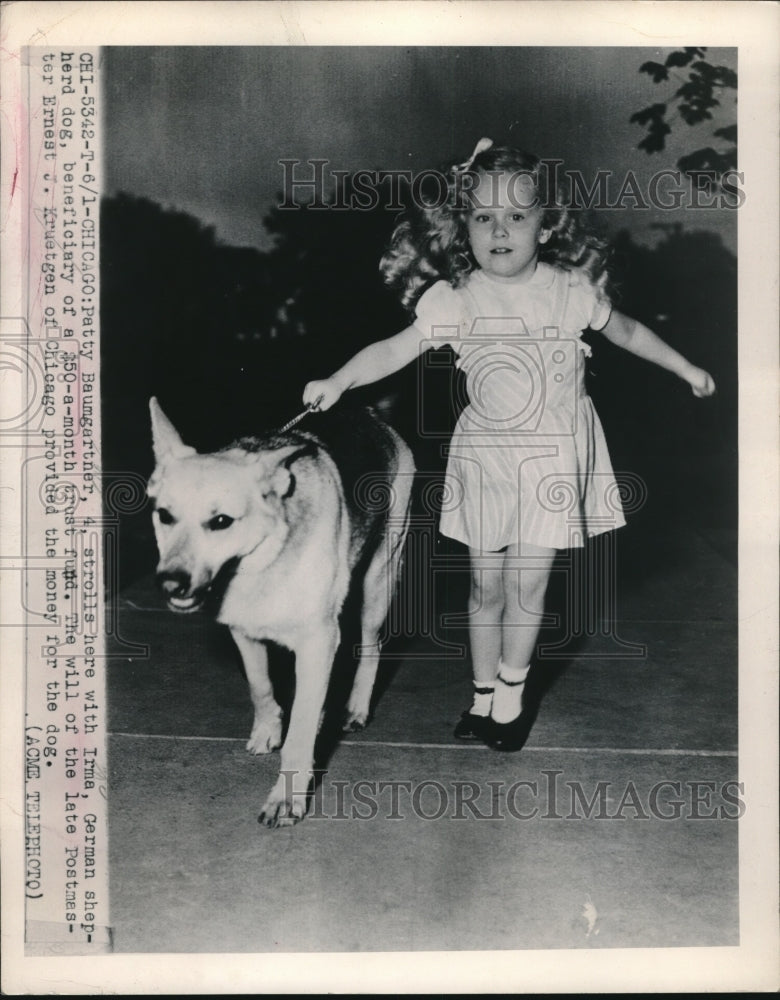 1949 Patty Baumgartner Walks With German Shepherd Irma - Historic Images