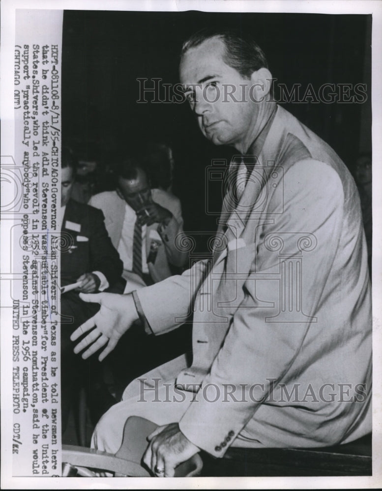 1955 Press Photo Governor Allan shivers of Texas - Historic Images