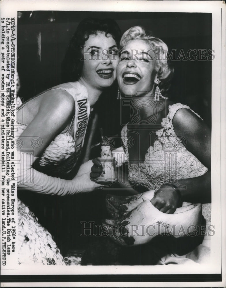 1956 Margrit Munke of Germany, Miss Europe, 1956 and Rita Scmidt L - Historic Images