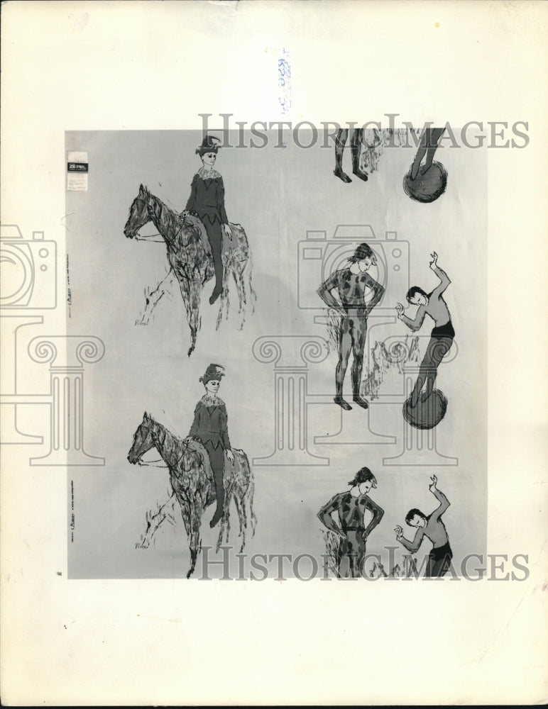 1963 Press Photo Figures of 2 Famous Picasso Paintings Appear in this Harlequin-Historic Images