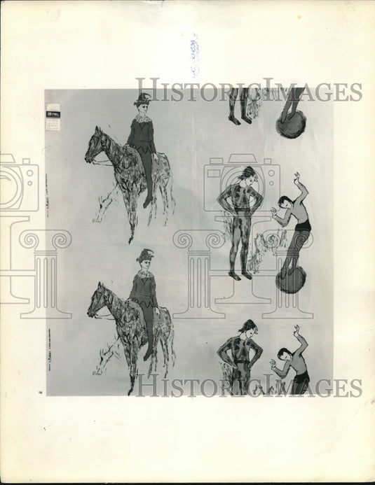 1963 Press Photo Figures of 2 Famous Picasso Paintings Appear in this Harlequin-Historic Images