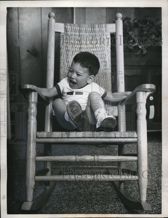 1961 Steve Newsom Age 2 Testing Rocking Chair Dallas Texas - Historic Images