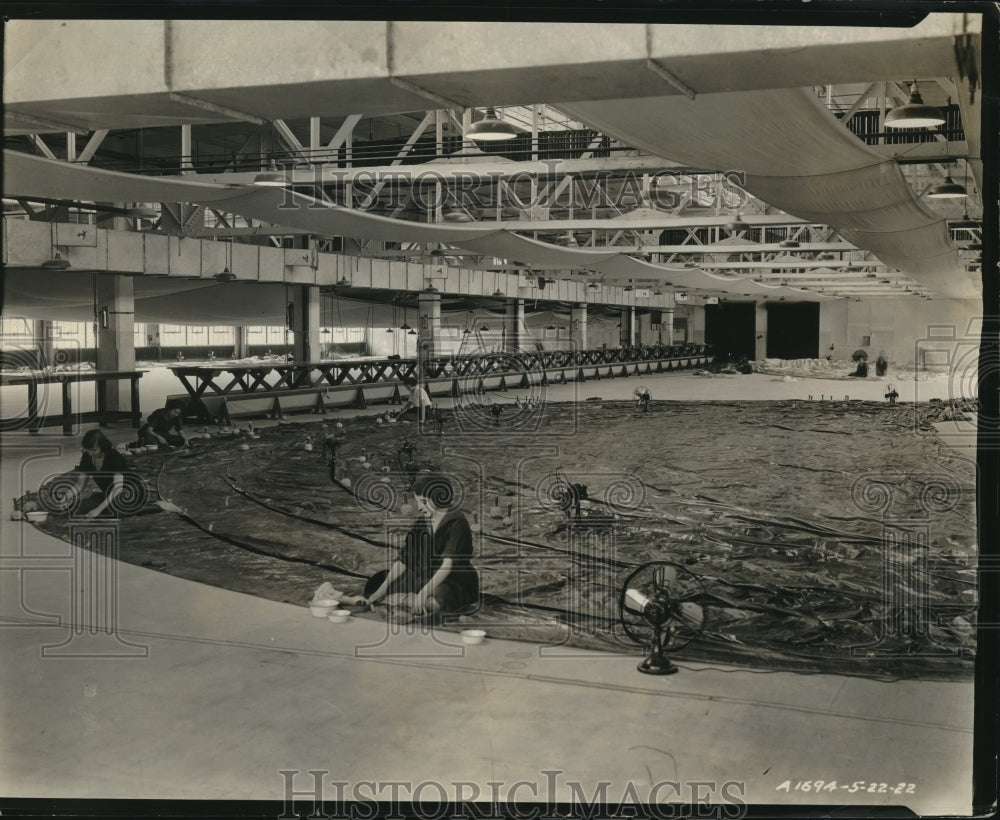 1927 Scene from the Goodyear plant, employees laying fabric - Historic Images