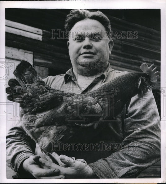 1955 Wilbur Fulton Owner of Rooster That Laid Eggs & Clucked - Historic Images