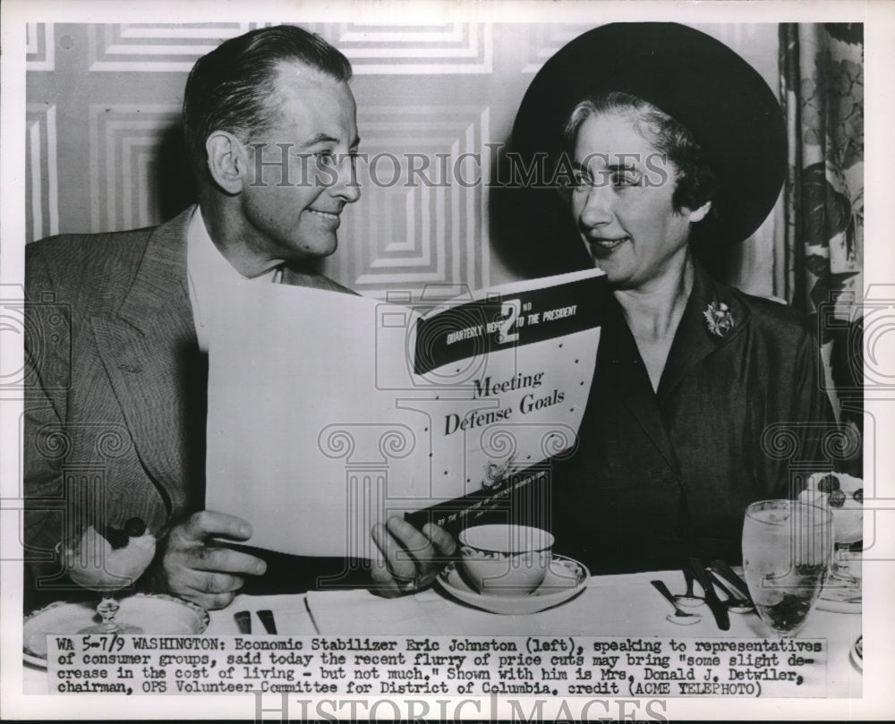 1951 Eric Johnston speaks to consumer groups - Historic Images