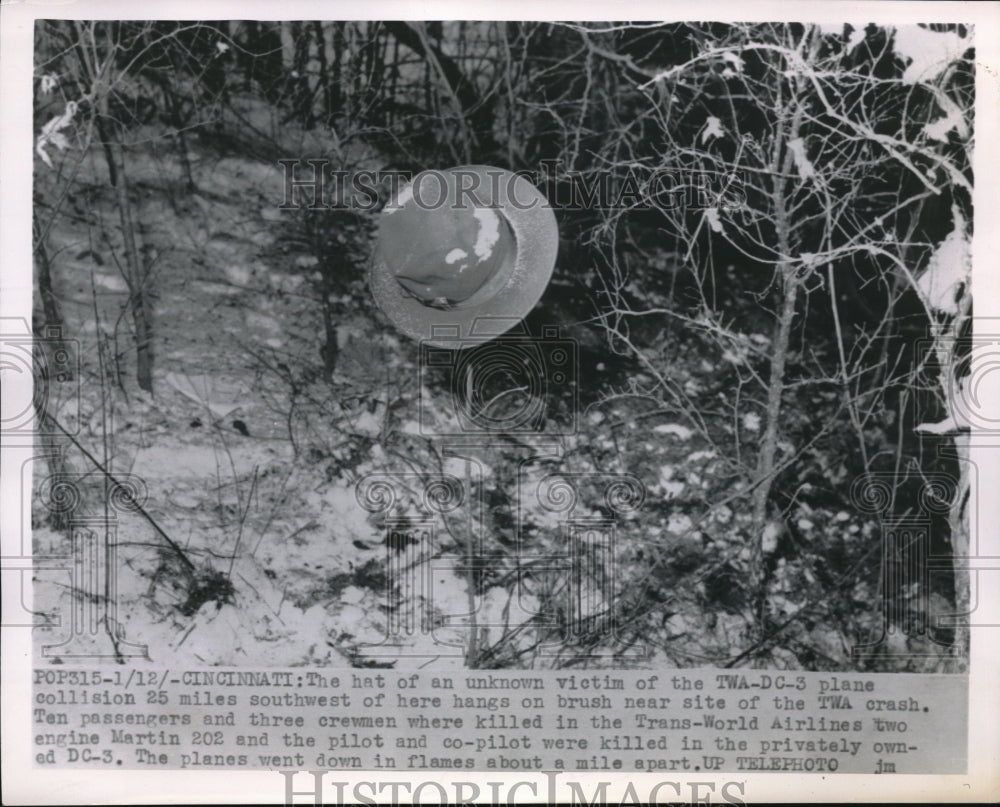 1955 Hat of deceased passenger in TWA / DC3 collision over Cincinnat - Historic Images